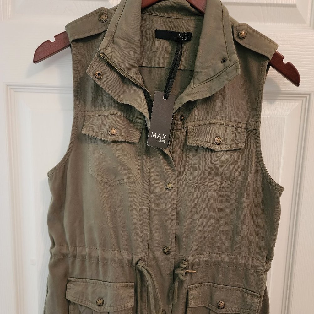 Max Jeans Olive Green Urban Utility Sleeveless Vest Size S - Picture 6 of 12